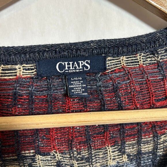 Chaps Womens Southwestern Knit Sweater L Blue Red 100% Cotton Aztec - Picture 5 of 6